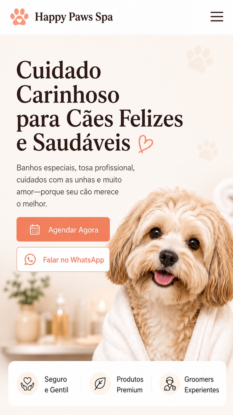 Site profissional criado pela Osite para banho e tosa