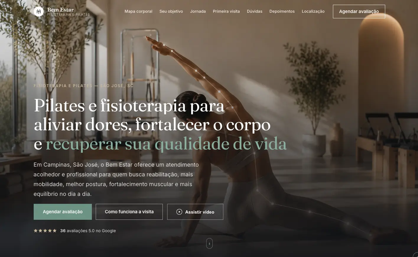 Bem Estar Physical Therapy and Pilates website